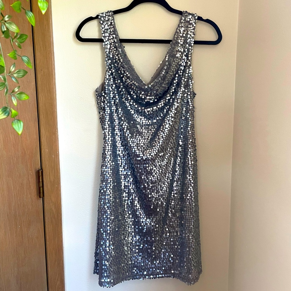 LaBelle Silver Sequin Dress